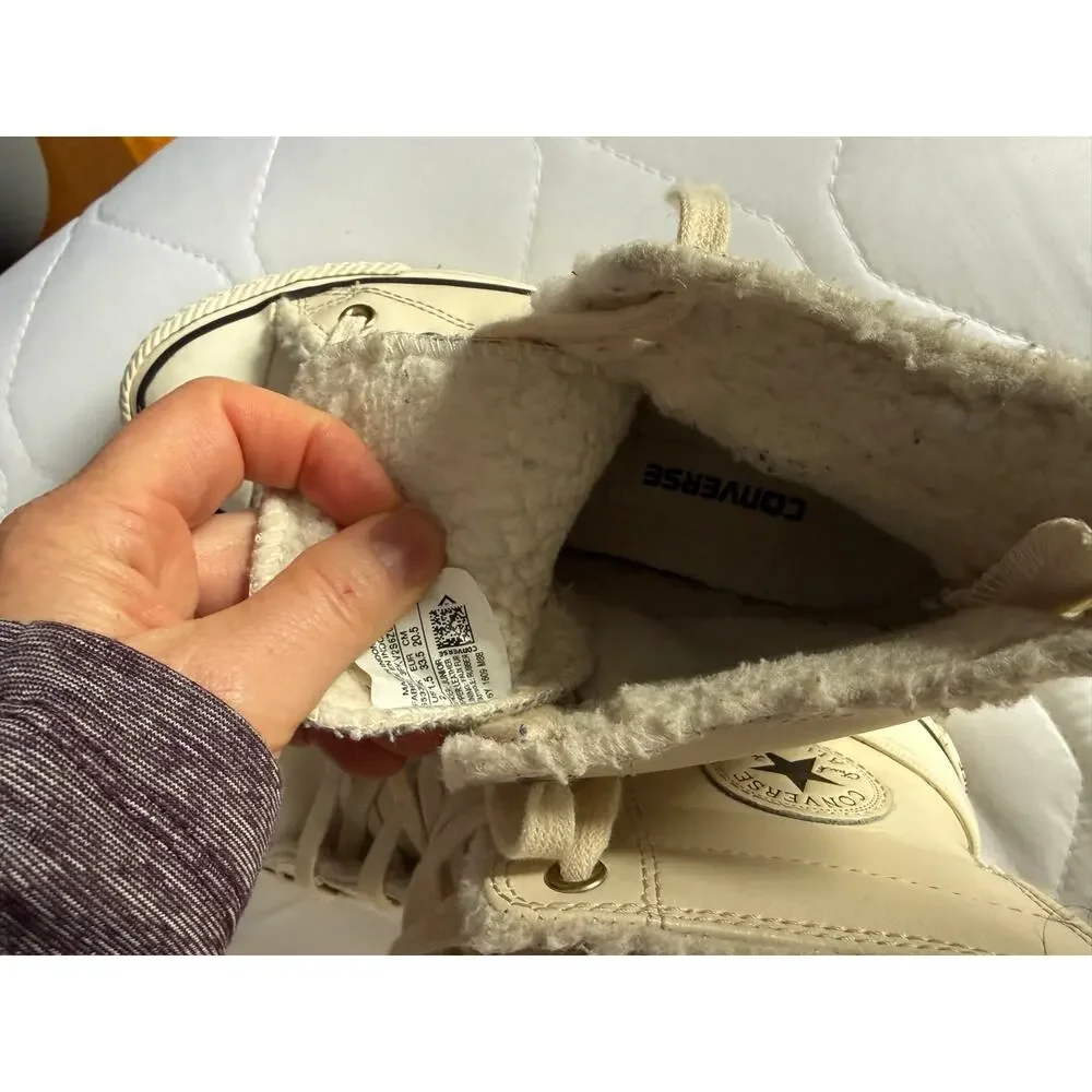 Converse white fuzzy lined high top sneakers size 2
